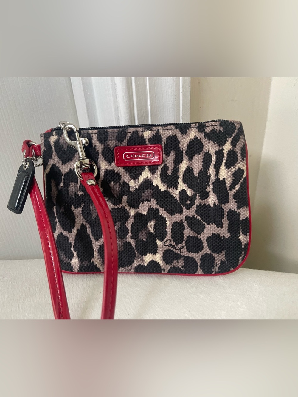 Coach Leopard Print Wristlet with Red Trim and Strap - Picture 8 of 8